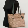 COACH Women's Signature Coated Canvas Khaki Amazon Green Leather Gallery Tote Bag