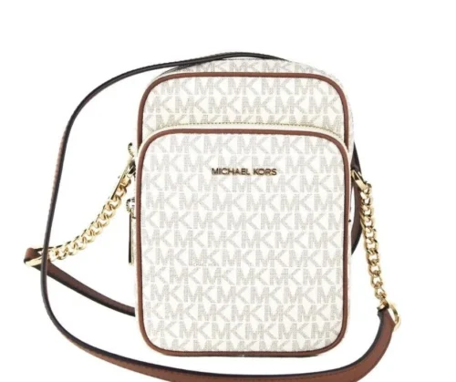 Michael Kors Women's Jet Set Medium Vanilla PVC North South Chain Crossbody Handbag