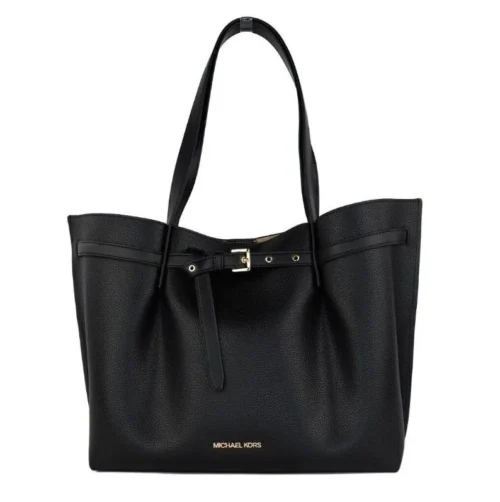 Michael Kors Women's Emilia Large East West Black Pebbled Leather Tote Handbag Purse Bag