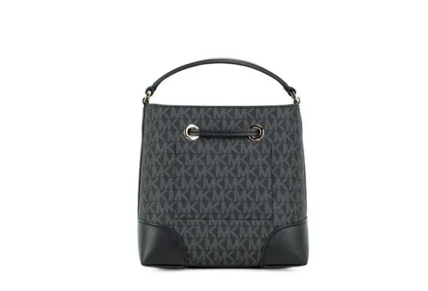 Michael Kors Women's Mercer Small Black Signature Leather Bucket Crossbody Handbag Purse