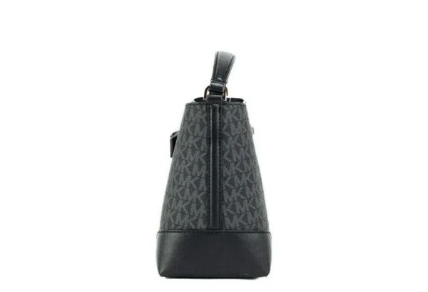 Michael Kors Women's Mercer Small Black Signature Leather Bucket Crossbody Handbag Purse