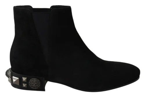 Dolce & Gabbana Women's Elegant Suede Mid-Calf Boots with Studded Heels