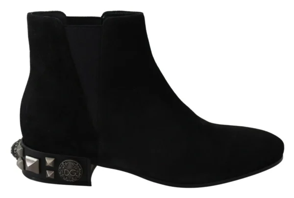 Dolce & Gabbana Women's Elegant Suede Mid-Calf Boots with Studded Heels