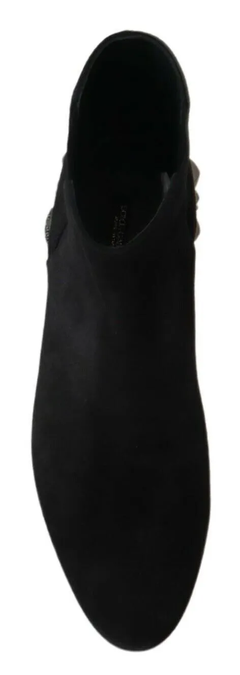 Dolce & Gabbana Women's Elegant Suede Mid-Calf Boots with Studded Heels
