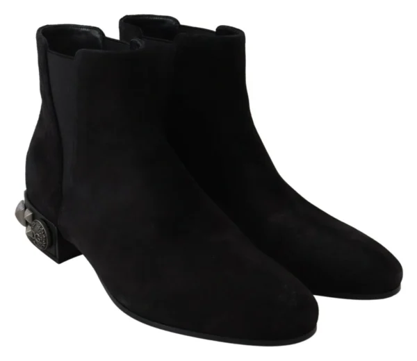 Dolce & Gabbana Women's Elegant Suede Mid-Calf Boots with Studded Heels