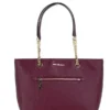 Michael Kors Women's Jet Set Medium Mulberry Leather Front Zip Chain Tote Bag Handbag