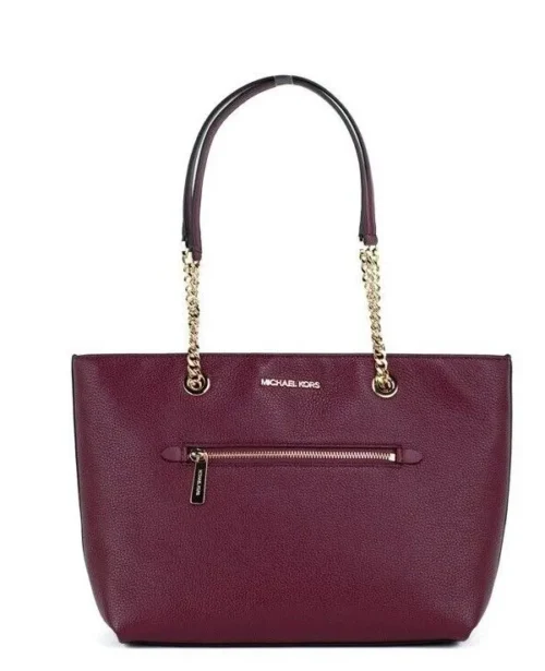 Michael Kors Women's Jet Set Medium Mulberry Leather Front Zip Chain Tote Bag Handbag