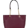 Michael Kors Women's Jet Set Medium Mulberry Leather Front Zip Chain Tote Bag Handbag