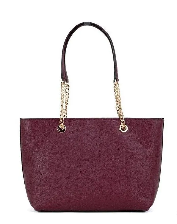 Michael Kors Women's Jet Set Medium Mulberry Leather Front Zip Chain Tote Bag Handbag