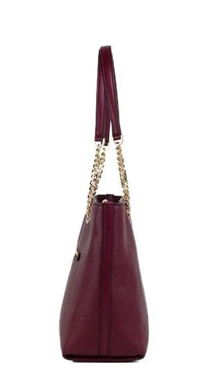 Michael Kors Women's Jet Set Medium Mulberry Leather Front Zip Chain Tote Bag Handbag