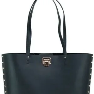 Tory Burch Women's Blake Black Medium Pebbled Leather Shopping Tote Bag Handbag