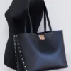Michael Kors Women's Manhattan Large Black Smooth Leather Studded Shoulder Tote Handbag