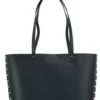Michael Kors Women's Manhattan Large Black Smooth Leather Studded Shoulder Tote Handbag