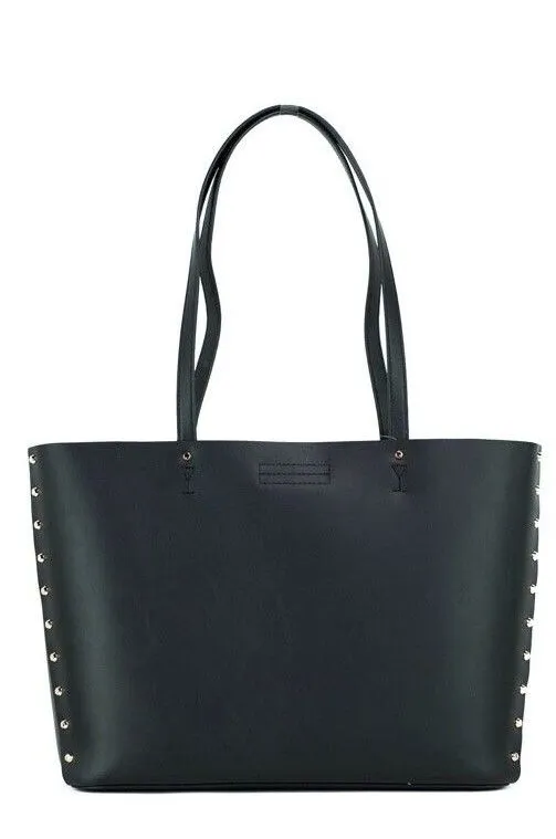 Michael Kors Women's Manhattan Large Black Smooth Leather Studded Shoulder Tote Handbag