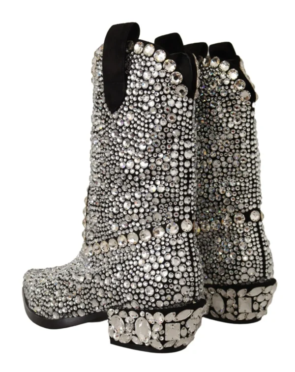 Dolce & Gabbana Women's Crystal-Embellished Black Suede Boots