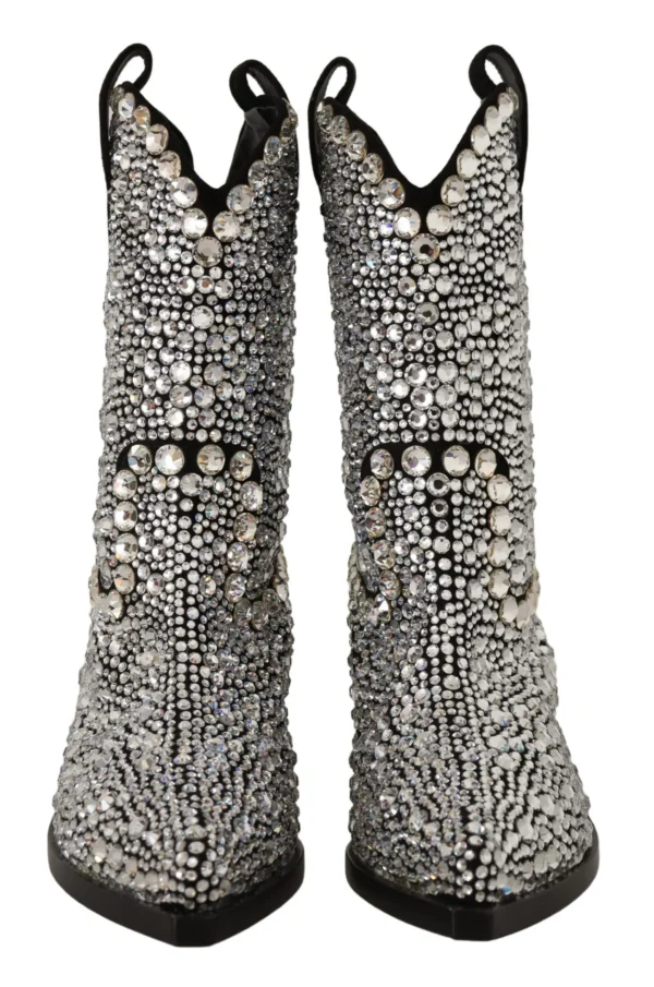 Dolce & Gabbana Women's Crystal-Embellished Black Suede Boots