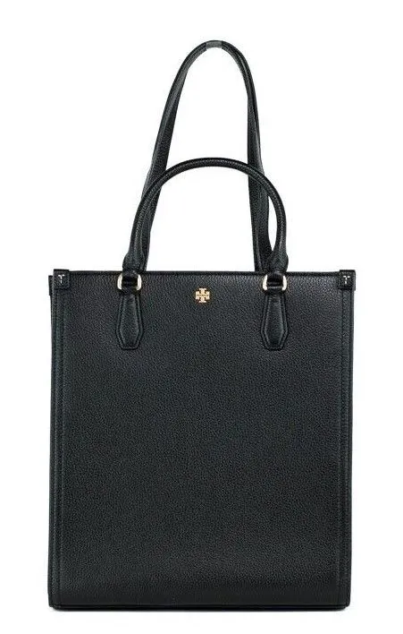 Tory Burch Women's Blake Black Medium Pebbled Leather Shopping Tote Bag Handbag