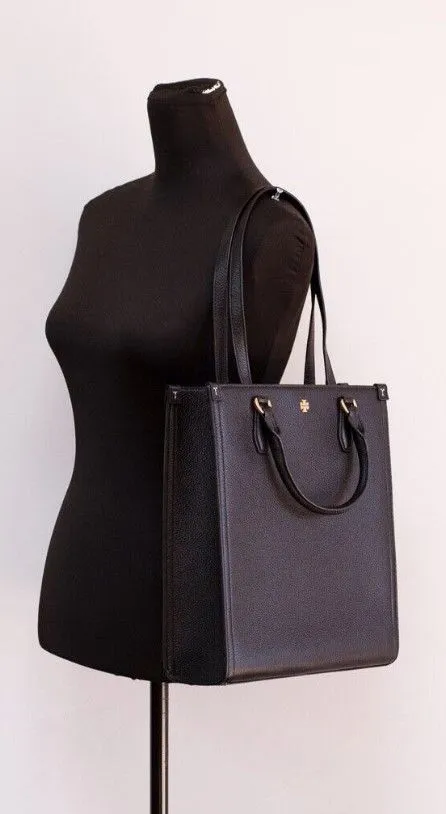 Tory Burch Women's Blake Black Medium Pebbled Leather Shopping Tote Bag Handbag