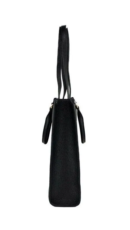 Tory Burch Women's Blake Black Medium Pebbled Leather Shopping Tote Bag Handbag