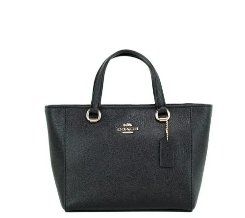 COACH Women's Alice Small Black Crossgrain Leather Satchel Crossbody Handbag
