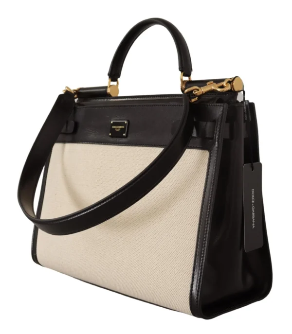 Dolce & Gabbana Women's Elegant Monochrome Leather and Canvas Bag