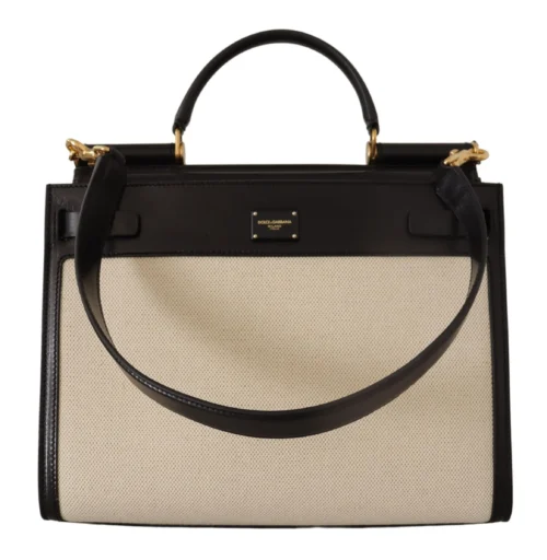 Dolce & Gabbana Women's Elegant Monochrome Leather and Canvas Bag