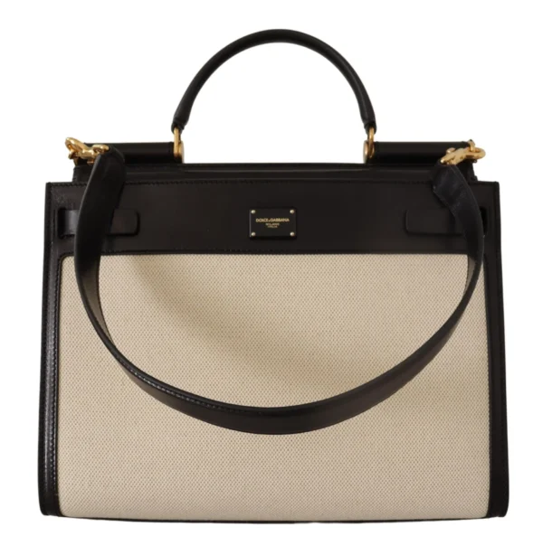 Dolce & Gabbana Women's Elegant Monochrome Leather and Canvas Bag