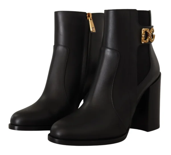 Dolce & Gabbana Women's Black Gold Pearl Embellished Ankle Boots