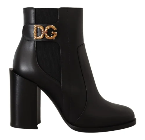 Dolce & Gabbana Women's Black Gold Pearl Embellished Ankle Boots
