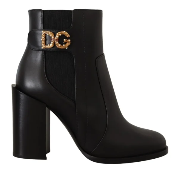 Dolce & Gabbana Women's Black Gold Pearl Embellished Ankle Boots