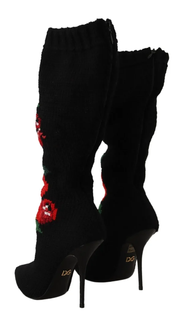 Dolce & Gabbana Women's Elegant Sock Boots with Red Roses Detail
