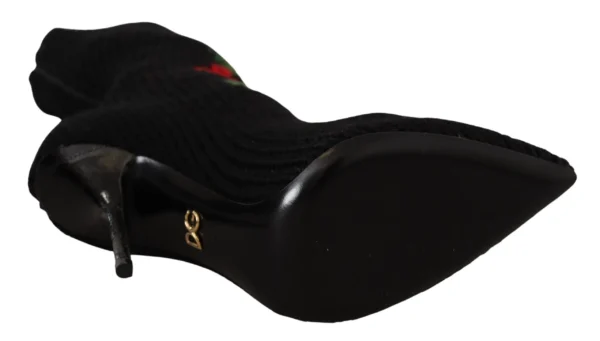 Dolce & Gabbana Women's Elegant Sock Boots with Red Roses Detail