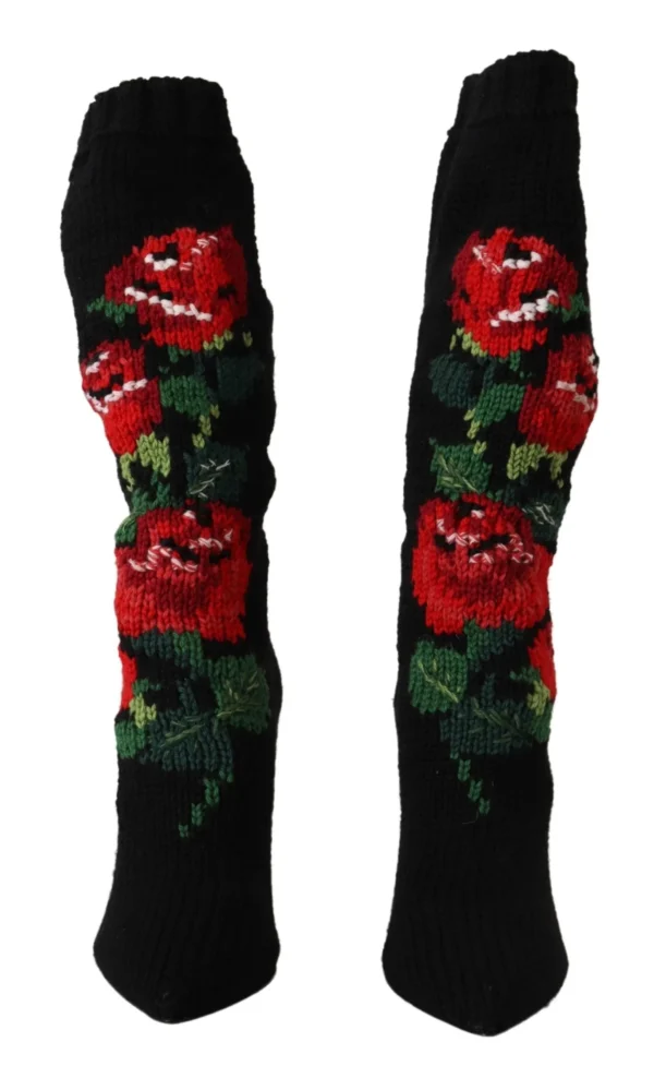 Dolce & Gabbana Women's Elegant Sock Boots with Red Roses Detail