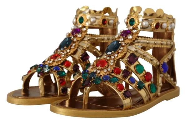 Dolce & Gabbana Women's Elegant Gold Crystal-Embellished Flat Sandals