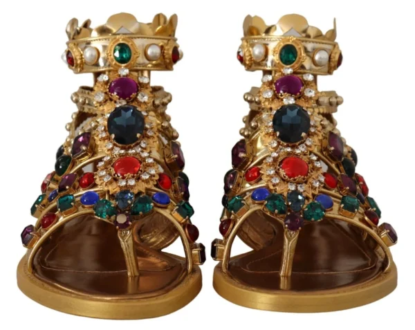 Dolce & Gabbana Women's Elegant Gold Crystal-Embellished Flat Sandals