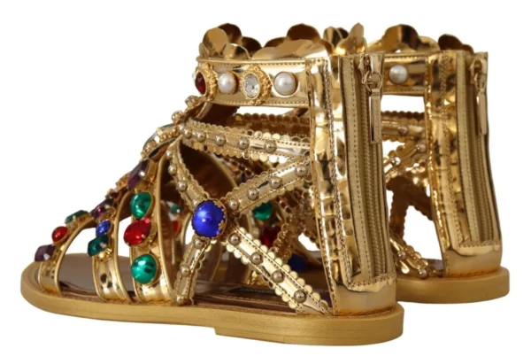 Dolce & Gabbana Women's Elegant Gold Crystal-Embellished Flat Sandals