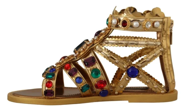 Dolce & Gabbana Women's Elegant Gold Crystal-Embellished Flat Sandals
