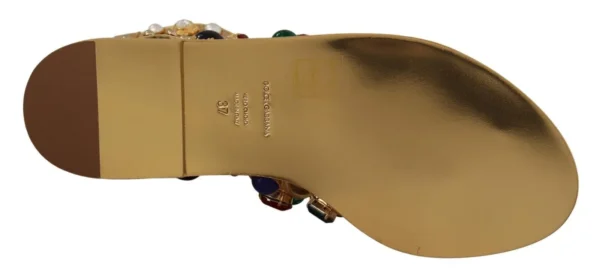 Dolce & Gabbana Women's Elegant Gold Crystal-Embellished Flat Sandals