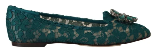 Dolce & Gabbana Women's Elegant Crystal Buckle Lace Ballet Flats