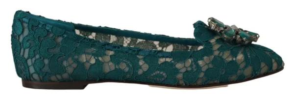 Dolce & Gabbana Women's Elegant Crystal Buckle Lace Ballet Flats