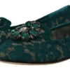 Dolce & Gabbana Women's Elegant Crystal Buckle Lace Ballet Flats