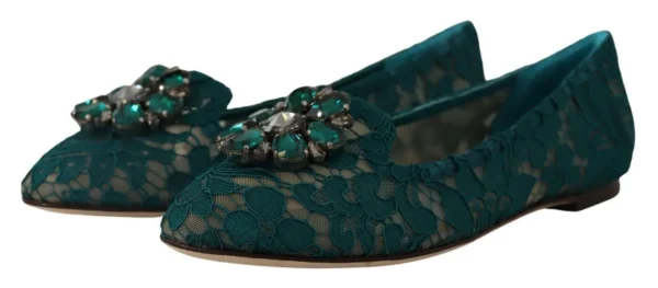 Dolce & Gabbana Women's Elegant Crystal Buckle Lace Ballet Flats