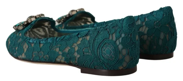 Dolce & Gabbana Women's Elegant Crystal Buckle Lace Ballet Flats