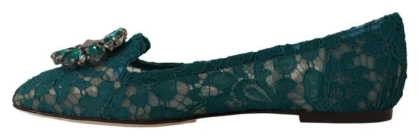 Dolce & Gabbana Women's Elegant Crystal Buckle Lace Ballet Flats