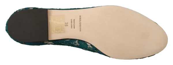 Dolce & Gabbana Women's Elegant Crystal Buckle Lace Ballet Flats