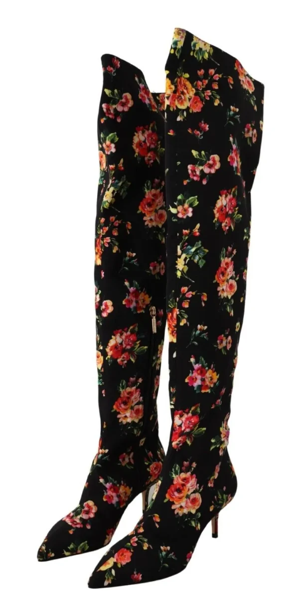 Dolce & Gabbana Women's Floral Charmeuse Knee High Boots