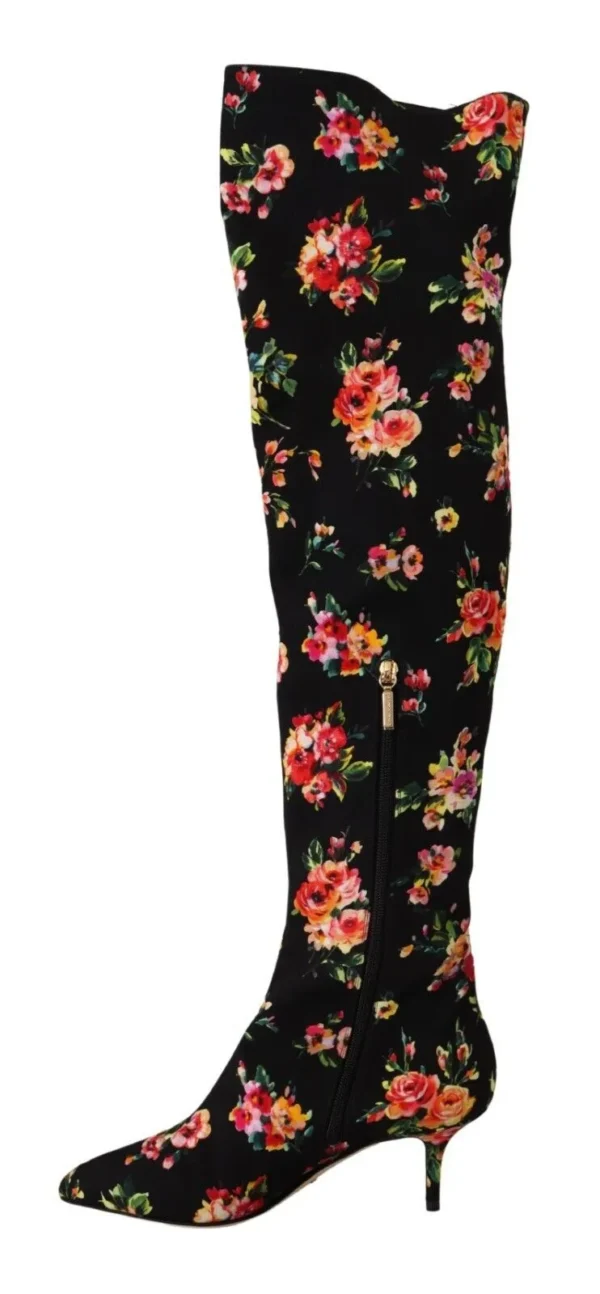 Dolce & Gabbana Women's Floral Charmeuse Knee High Boots