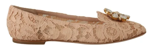 Dolce & Gabbana Women's Elegant Beige Lace Ballet Flats with Crystal Buckle