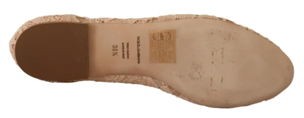 Dolce & Gabbana Women's Elegant Beige Lace Ballet Flats with Crystal Buckle