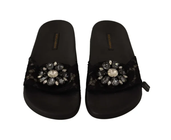 Dolce & Gabbana Women's Elegant Floral Lace Crystal-Embellished Slides